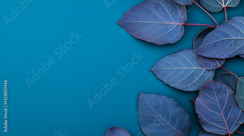 Deep Teal Background With Dark Purple Leaves