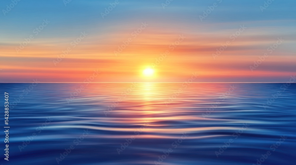 Obraz premium Ocean Sunset View with Calm Water and Colorful Sky Landscape