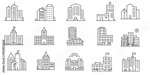 set vector various Buildings icon and office icon silhouettes