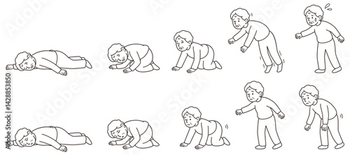 おばあさんのモノクロ線画ベクターイラストセット／転倒リスク編(Monochrome Line Vector Illustration Set of an Elderly Woman – Fall Risk Edition)