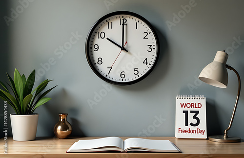 Obraz na płótnie Newsroom With Clock And Calendar Marked World Press Freedom Day w salonie