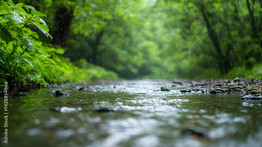Fototapeta premium Rainforest Creek During Rainfall