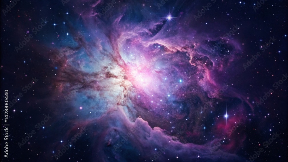 Bright nebula in space glowing in shades of purple blue and pink Vibrant cosmic nebula with stars in a colorful galaxy backdrop. Bright nebula in space glowing in shades of purple blue and pink Vibrant cosmic nebula with stars in a colorful galaxy backdrop.