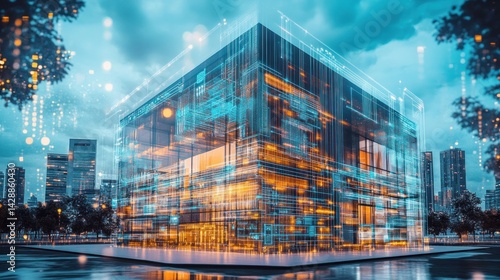 Futuristic data center city night digital transformation