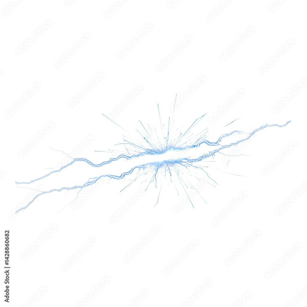 Fototapeta premium Blue lightning bolt or neural vein illustration branching across white field
