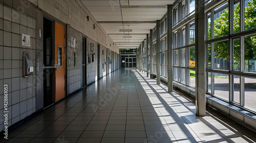 Wallpaper Mural Empty School Corridor With Sunlight Torontodigital.ca