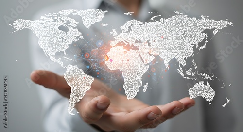Person Holding a Translucent World Map Illustration Symbolizing Global Connections and Outreach