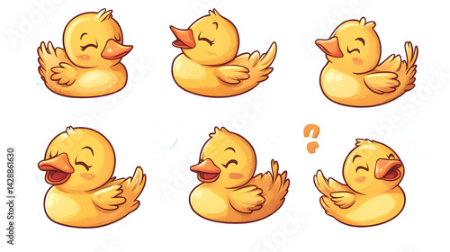 Cute duck stickers with speech bubbles, sleepy, shocked, happy, laughing