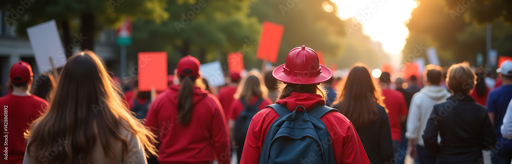 Labor Union Members Marching Peacefully On Labor Day Photo Style 10