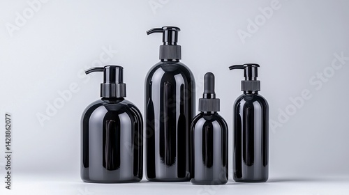 Sleek Black Glass Bottles with Pumps and Droppers