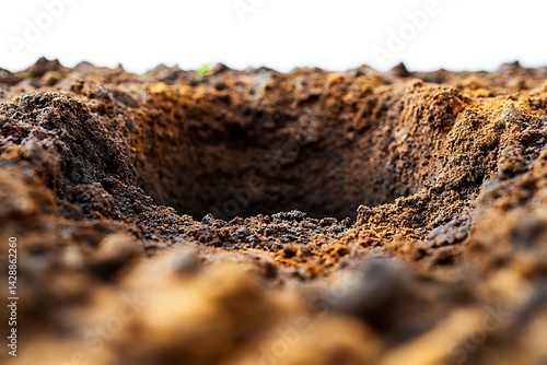 Soil Texture Detail with Hole, Brown Earth, Soil Profile, Ground Level, Agriculture
