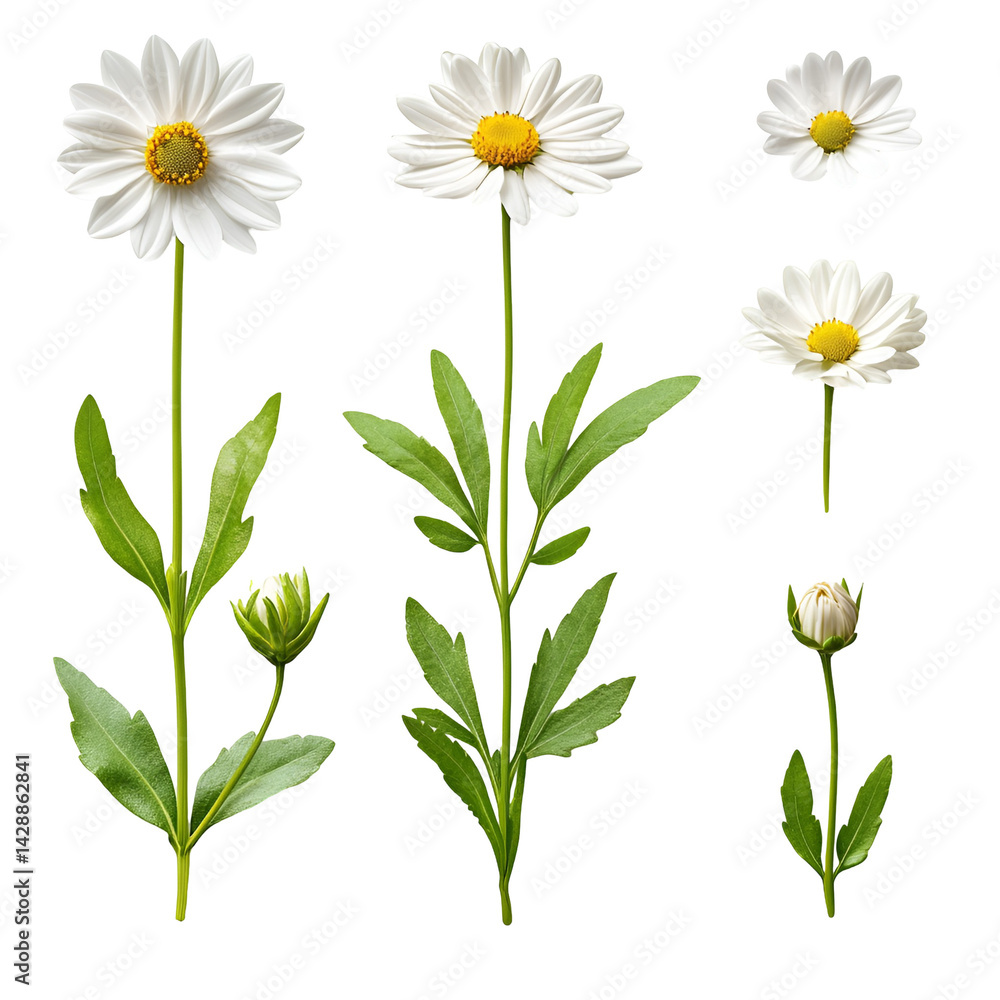 Fototapeta premium White Daisies Growth Stages Isolated Black Background