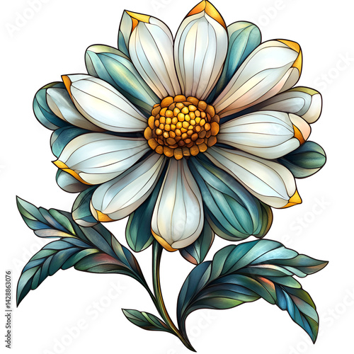 Elegant Teal and White Flower Artistic Design,