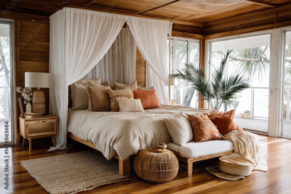 Cozy and Inviting Bedroom with Natural Textures and Warm Tones