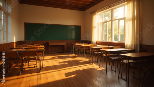 Wallpaper Mural A contemporary conference room interior features wooden furniture, including chairs and a table, illuminated by natural light from a windowA contemporary conference room interior features wooden furni Torontodigital.ca