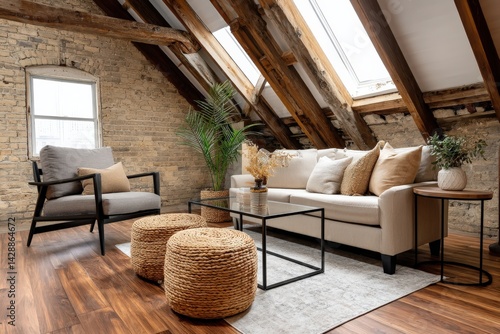 Obraz na płótnie Cozy Modern Living Room with Natural Light and Rustic Elements w salonie