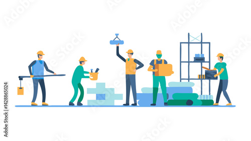 workers at construction site, icon