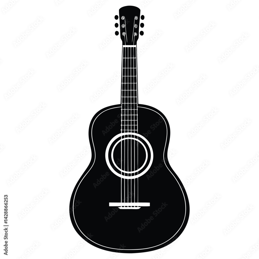 Obraz premium Isolated Black Vector Musician using Element acoustic guitar With White Background
