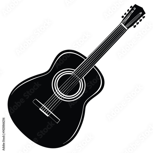 Isolated Black Vector Musician using Element acoustic guitar With White Background