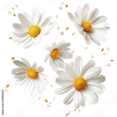 White Daisies Falling Seeds Black Background