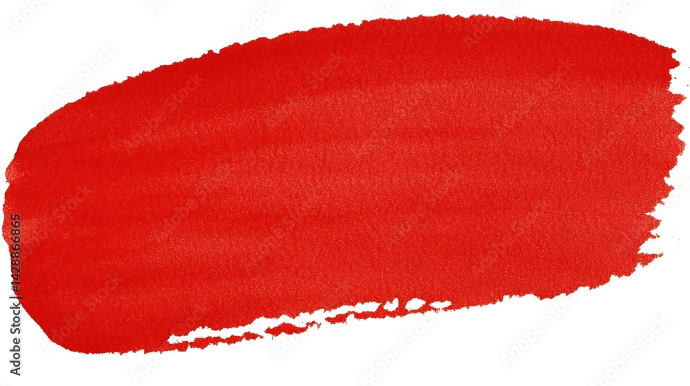Fototapeta premium Abstract red paint stroke on white background. Texture of paint is visible. Brush stroke is horizontal with rough edges