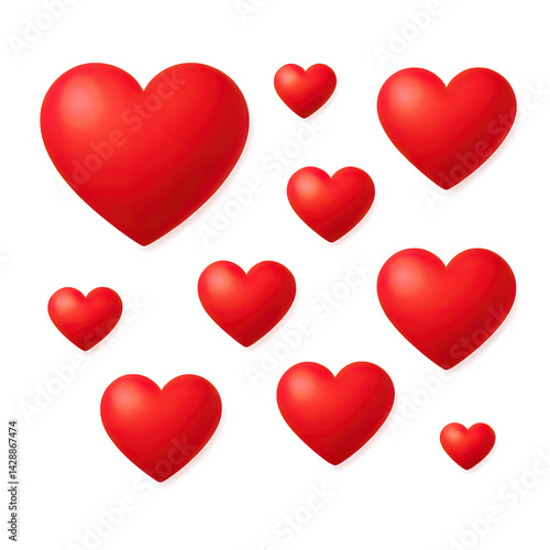 Obraz na płótnie Red hearts of different sizes floating on a transparent background, perfect for valentine's day or romantic projects w salonie
