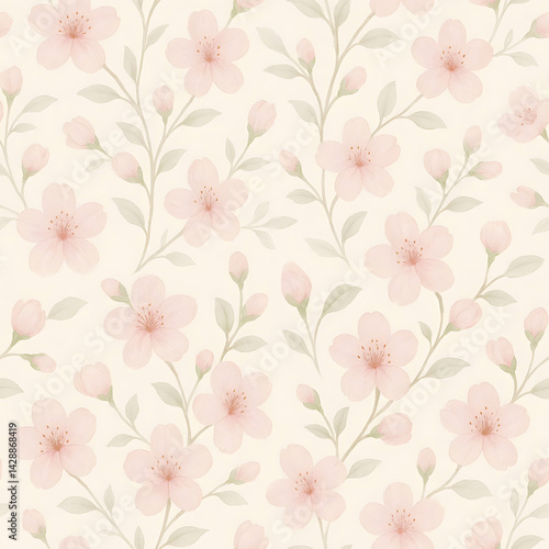 Delicate Cherry Blossom Seamless Pattern for Wedding Design