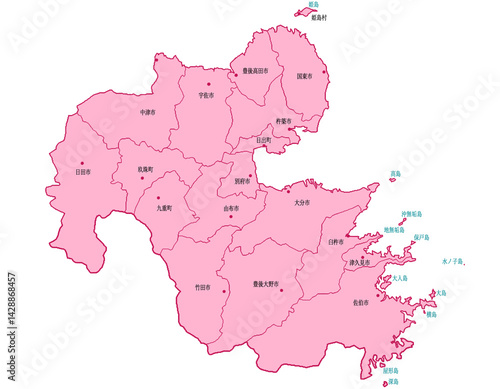 大分県　地図　ピンク　斑点　イラスト