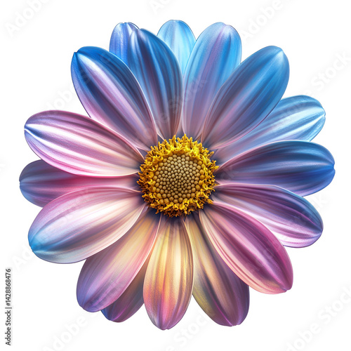 Vibrant iridescent daisy flower blossom close up