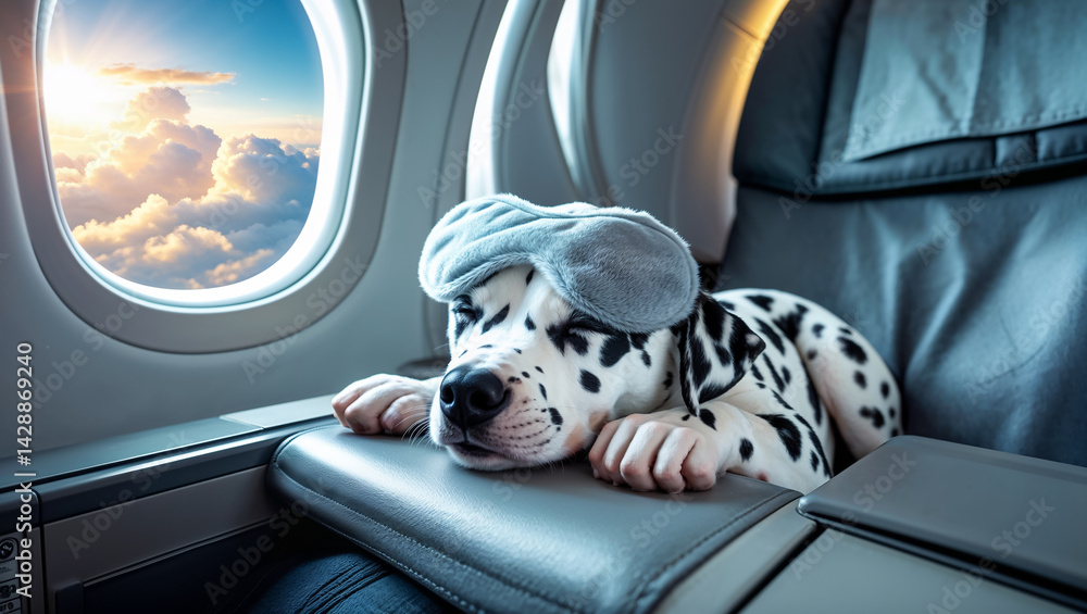 Dalmatian dog sleeps with sleep musk he plan