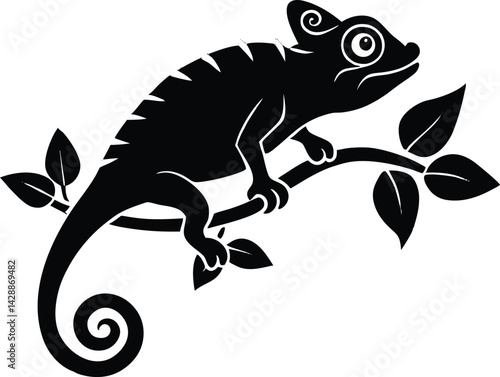 Chameleon on Branch Silhouette