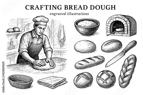 Crafting dough through skilled hands showcases the art of traditional bread-making in a rustic kitchen setting