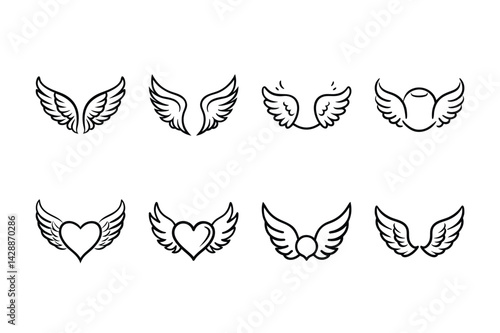 Black and white line art wing vector set with and wing elements illustration design