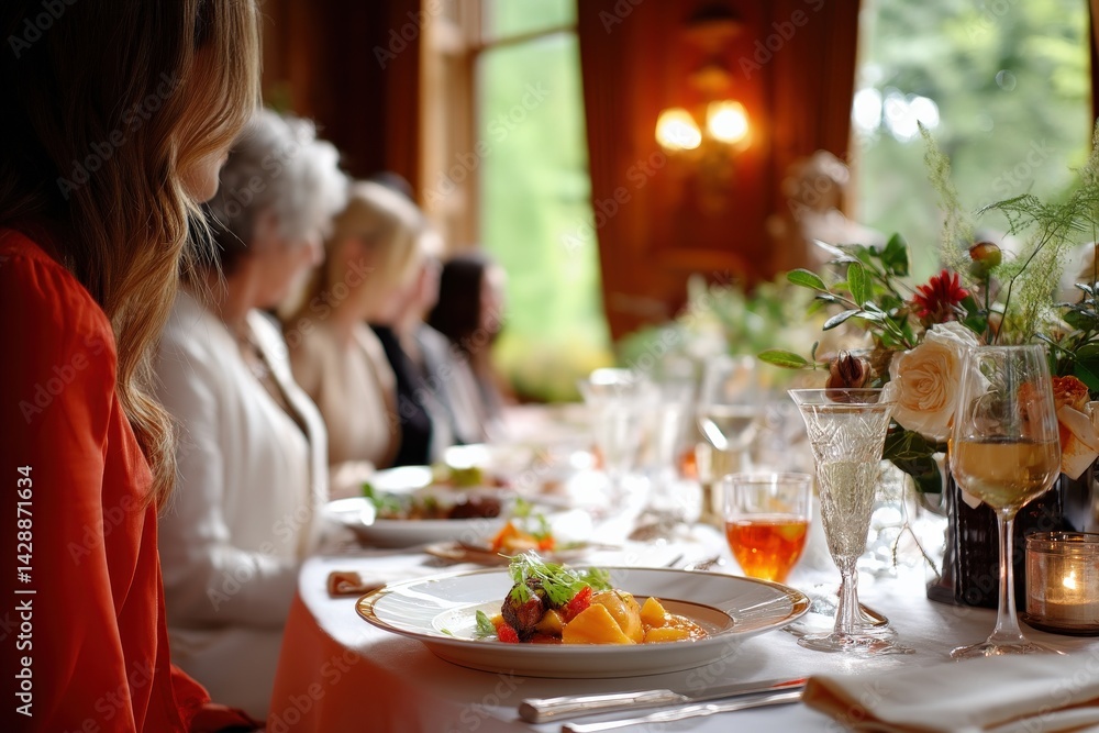 Elegant Dining Experience with Friends at a Beautiful Table Setting