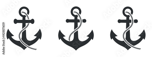 Anchor And Rope Illustrations Nautical Theme Marine Symbolism Minimalist Design Black And White Maritime Elements