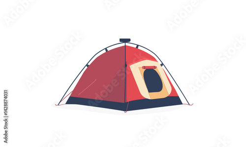 Minimalist Flat Vector Illustration of Isolated Red Tourist Tent for Camping and Outdoor Adventures