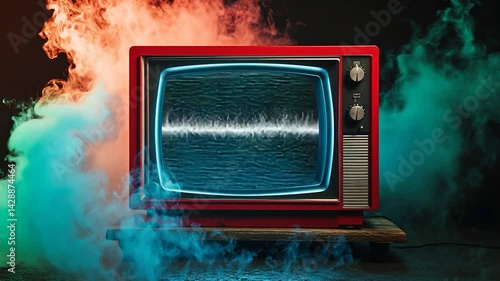 Retro Television with Static Screen and Colored Smoke – Cinematic Background