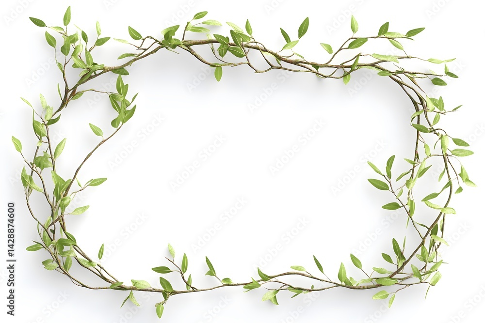 Fototapeta premium Willow Branch Frame on White Background for Natural Designs