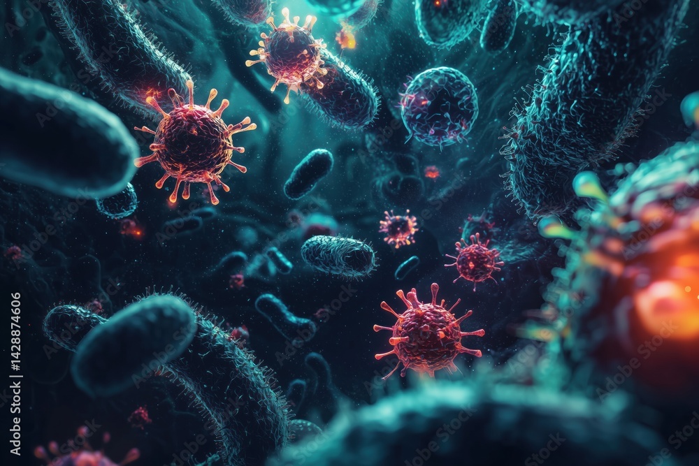 Microscopic View Of Bacteria And Viruses Microscopic View Of Bacteria And Viruses