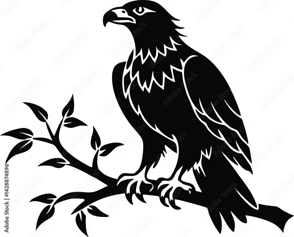 Obraz premium Eagle Perched on Branch Silhouette