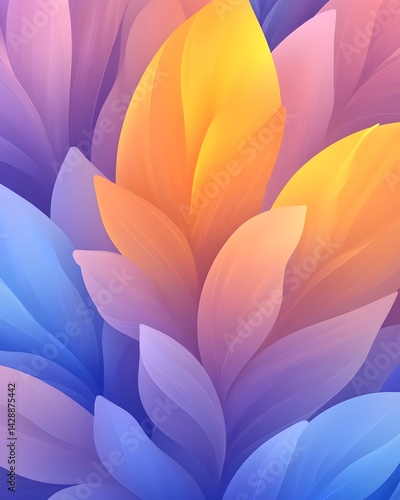 Wallpaper Mural Abstract floral design with vibrant purple, blue, and orange gradient leaves Torontodigital.ca