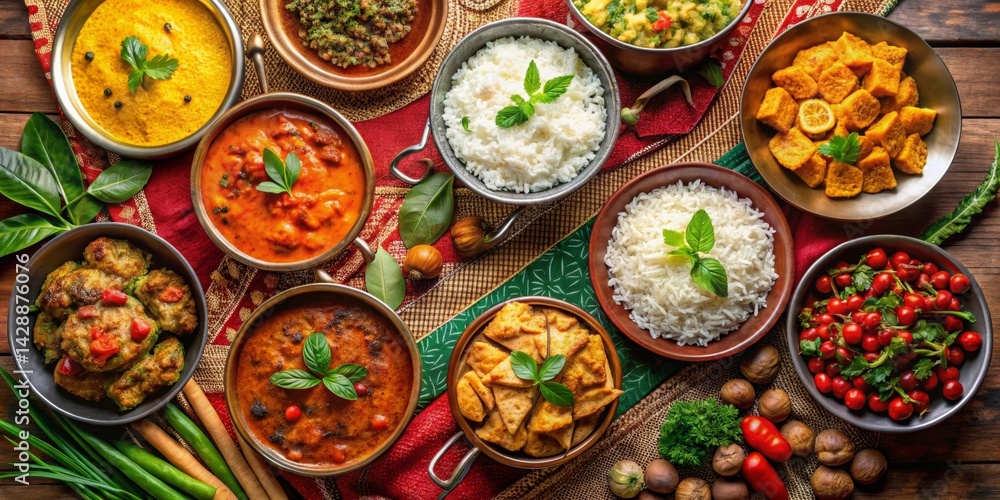 Aromatic Spiced Cuisine A Feast of Flavorful Curries, Fluffy Rice, and Savory Sides Aromatic Spiced Cuisine A Feast of Flavorful Curries, Fluffy Rice, and Savory Sides