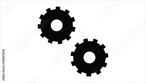 Gears Icon – Black Silhouette of Two Interlocking Gears