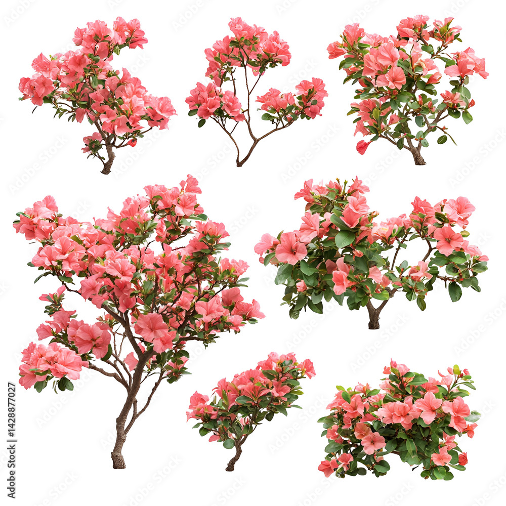 Fototapeta premium Pink Azalea bushes various sizes black background,