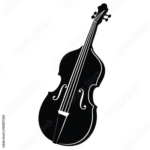 Isolated Black Vector Musician using Element double bass With White Background