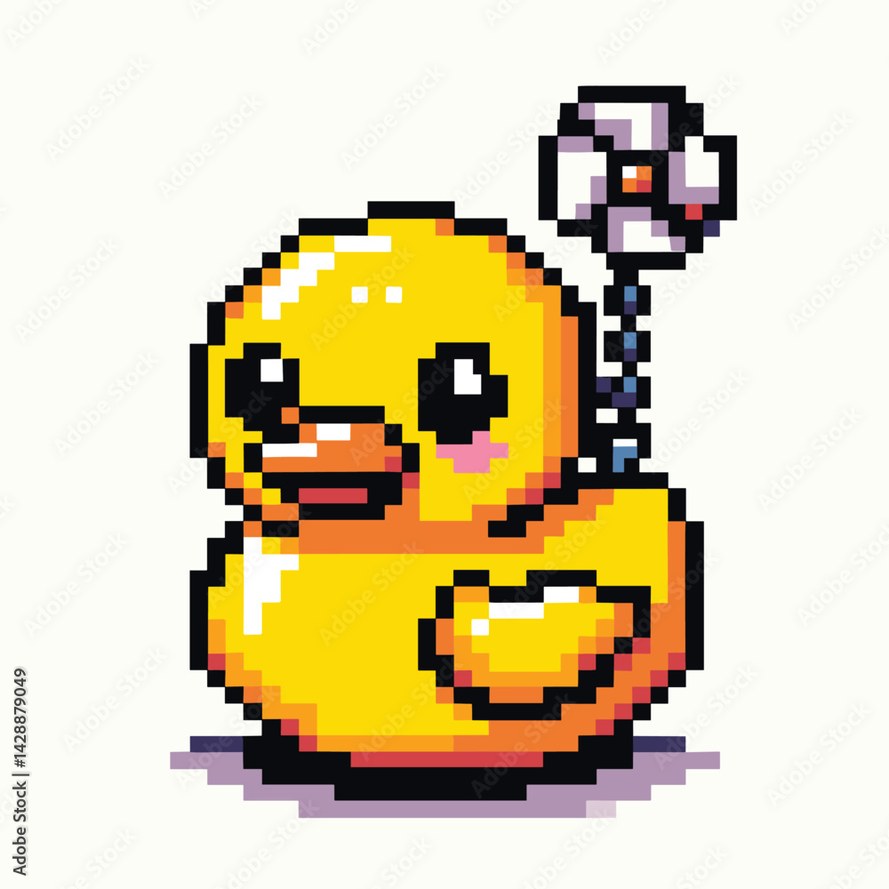 Fototapeta premium Adorable Pixel Art Rubber Duck with Wind-Up Key - Nostalgic Retro Gaming Style