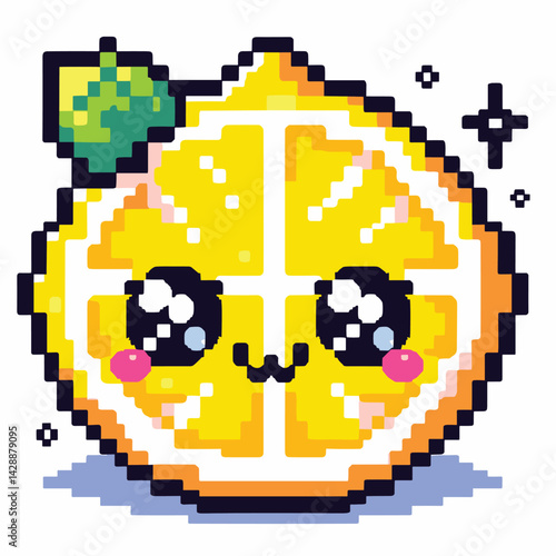 Cute Kawaii Lemon with Lime Pixel Art Illustration