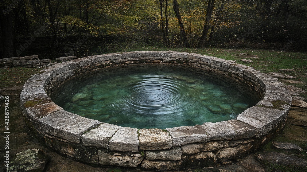 Fototapeta premium Ancient stone well in a forest setting