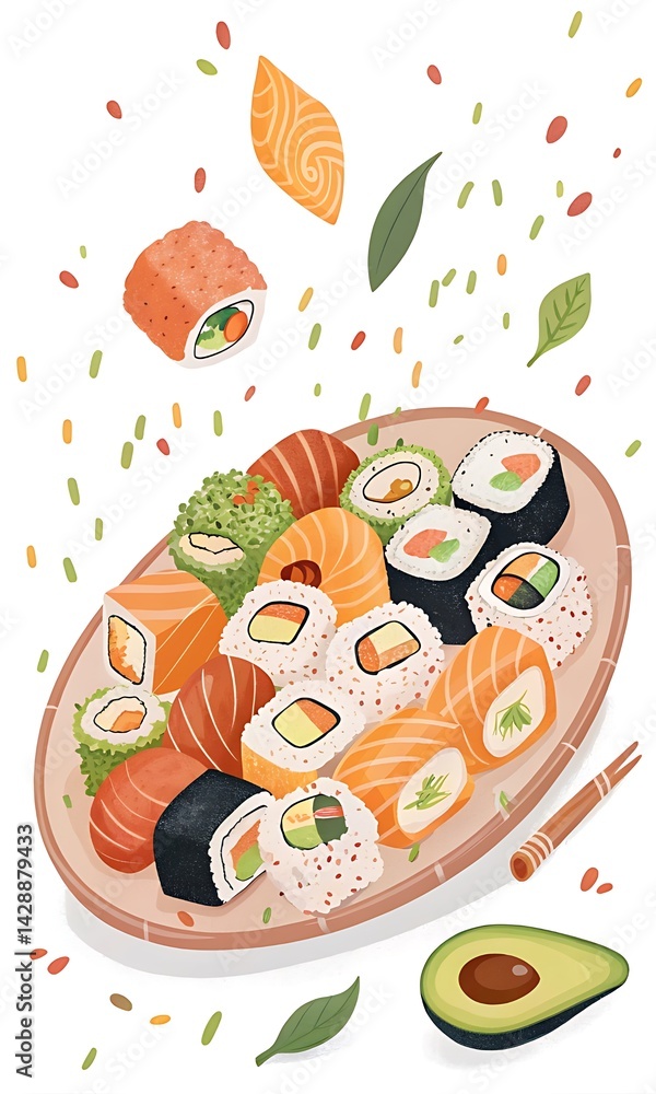 Exquisite Sushi Platter, A Colorful Array of Japanese Culinary Art Exquisite Sushi Platter, A Colorful Array of Japanese Culinary Art
