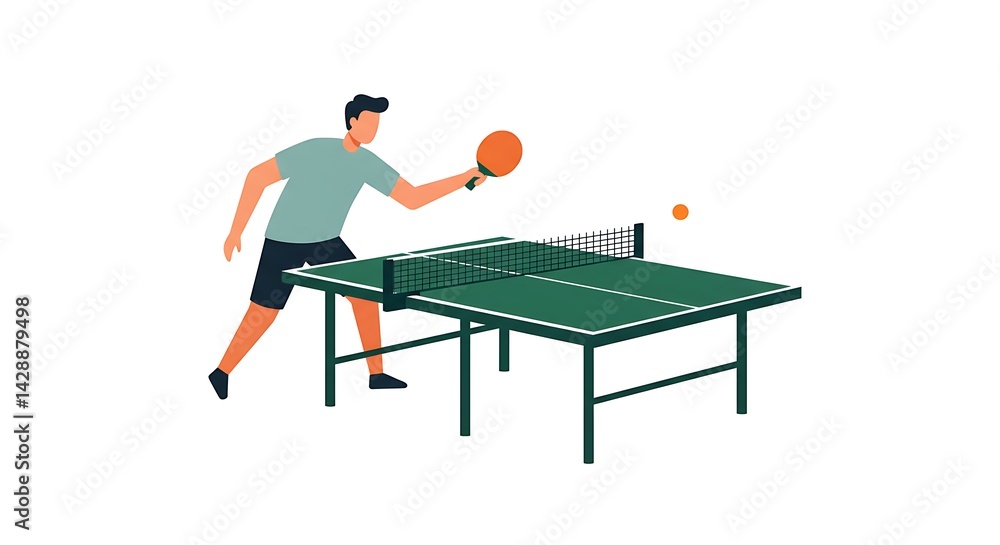 Fototapeta premium Dynamic table tennis scene with player hitting ball in mid-action illustration